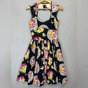 Bernie Dexter “Doilies” Dress Fit & Flare Retro Pin-up Sleeveless Pink Black S